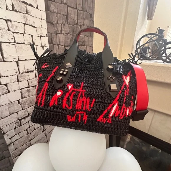 Christian Louboutin Hand Bag Black Raffia - Picture 3 of 13